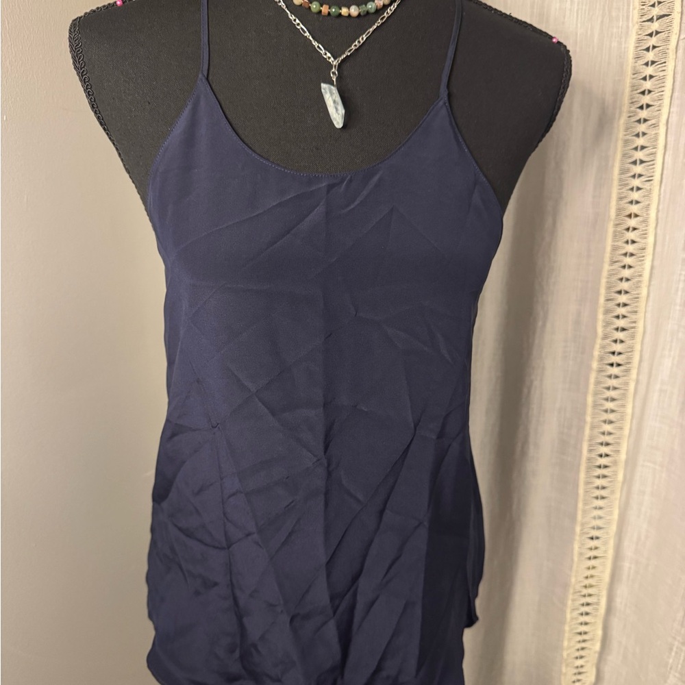 Silk Navy Spaghetti Strap Tank Top by Rory Beca